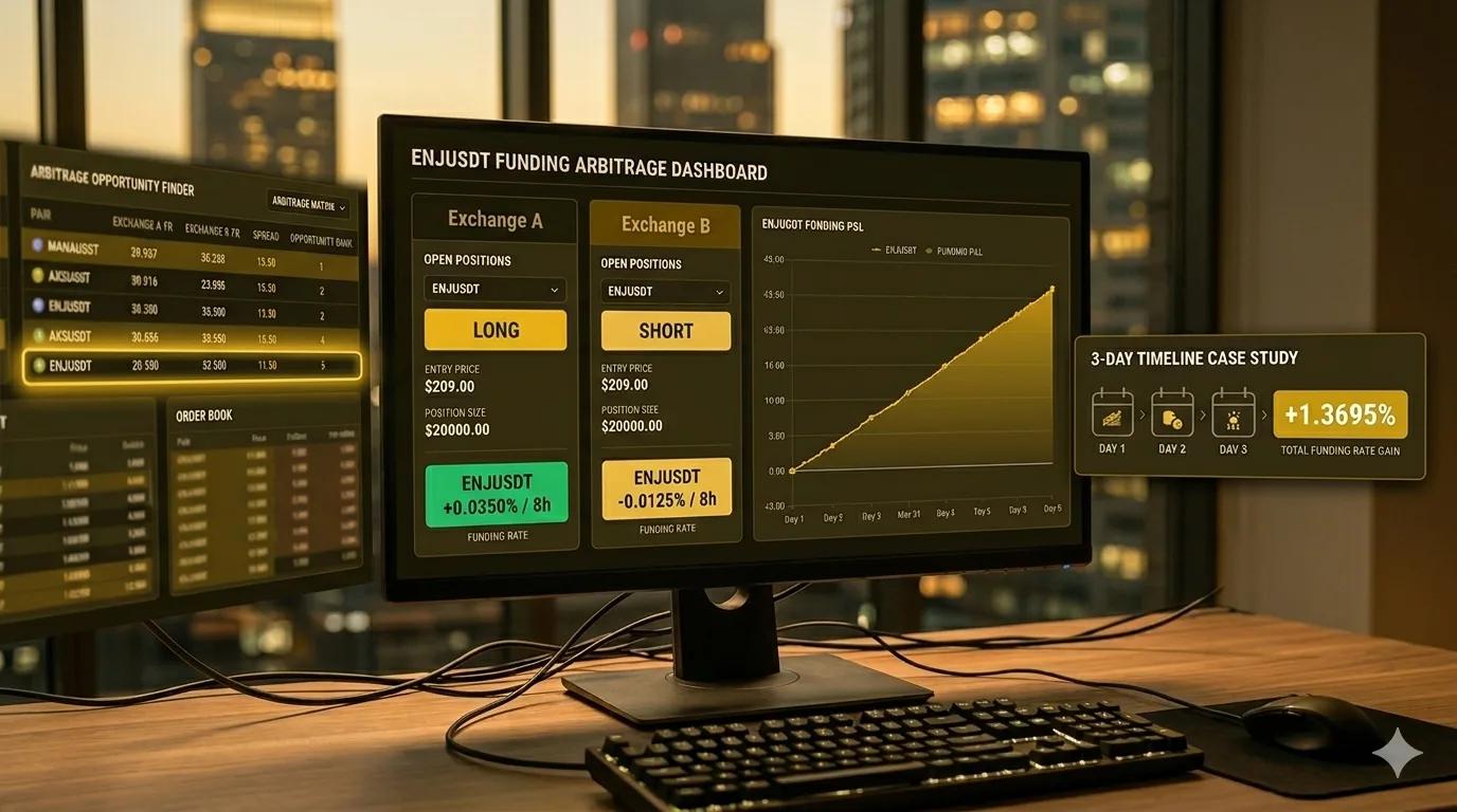 $136.95 on $10k (3 Days) — ENJUSDT Funding Arbitrage Case Study (BTSE Long / BITUNIX Short)