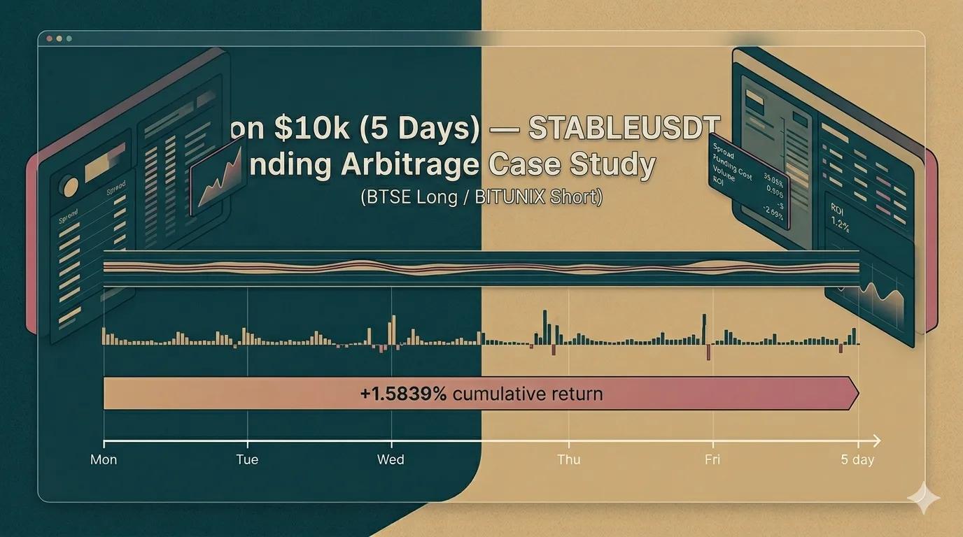 Client made more than $158.39 on $10k (5 Days) — STABLEUSDT Funding Arbitrage Case Study (BTSE Long / BITUNIX Short)